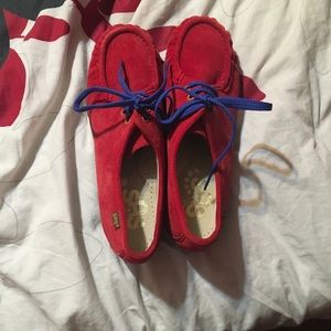 SOLD! SAS Bounce Red Suede Shoes w/ Blue Sole